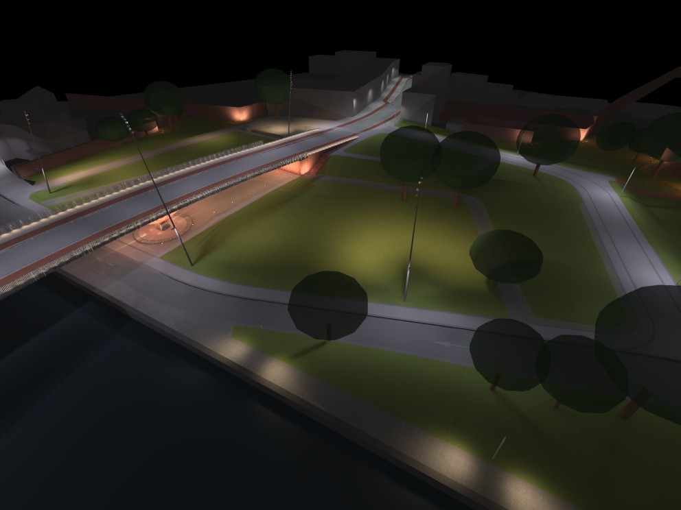 Architecturale verlichting van de nieuwe brug over de Leie