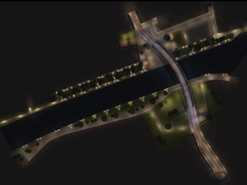 Geen zichtbare masten op de brug